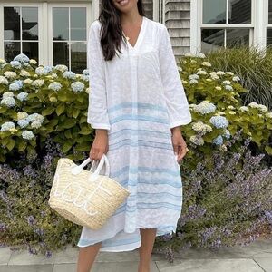 Vineyard Vines White Dress with Light Blue Stripes